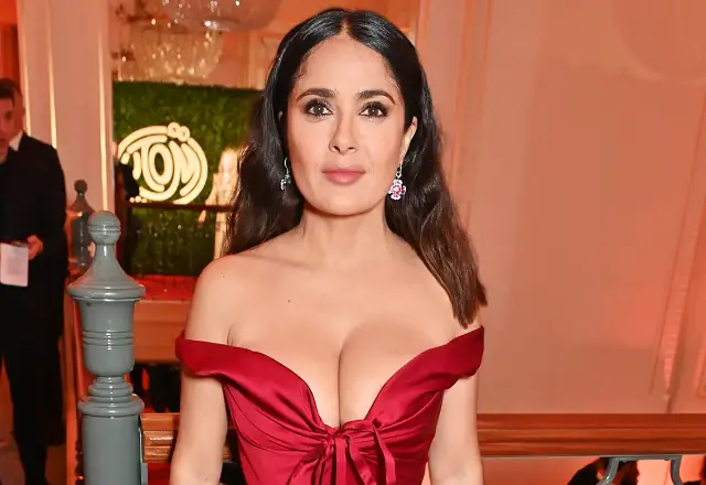 Salma Hayek’s Alluring Cleavages Leaves Fans Awestruck in A See Through Gown.__ See Photos