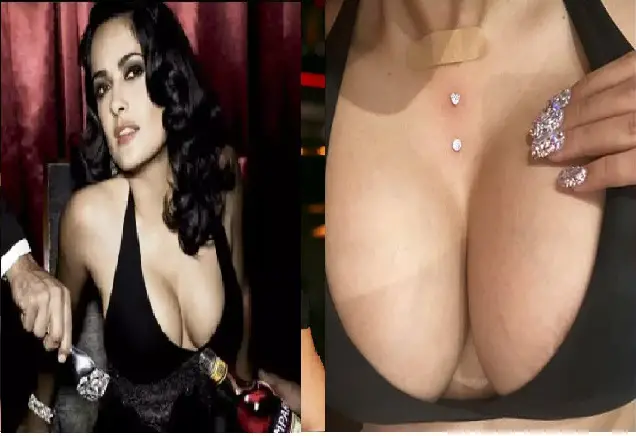 Salma Hayek Disowns Her Bra _ Starves Her Bre@sts Of Covers And Now Here’s Her B00bs Hanging Out Of Her Dress.