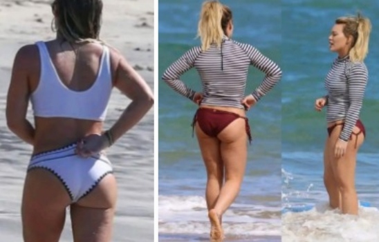 Hilary Duff Posted in a huge kitchen cabinet wearing nothing but a tiny bra top and barely-there thong bottoms