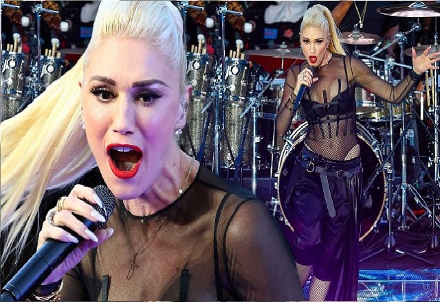 Gwen Stefani Flaunts Her Abs and Cleavage in Sexy, Sheer Performance Ensemble