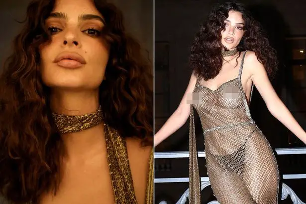 Emily Ratajkowski exposes herself totally topless under see-through metal gown