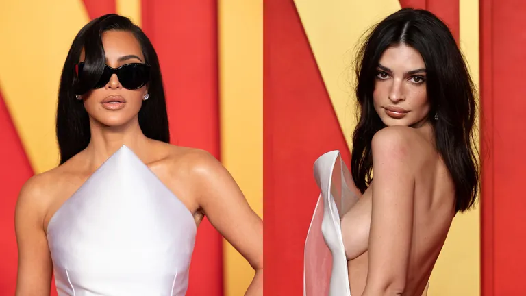 Kim Kardashian and Emily Ratajkowski Wear Nearly-Identical Gowns to the Vanity Fair Oscars Party